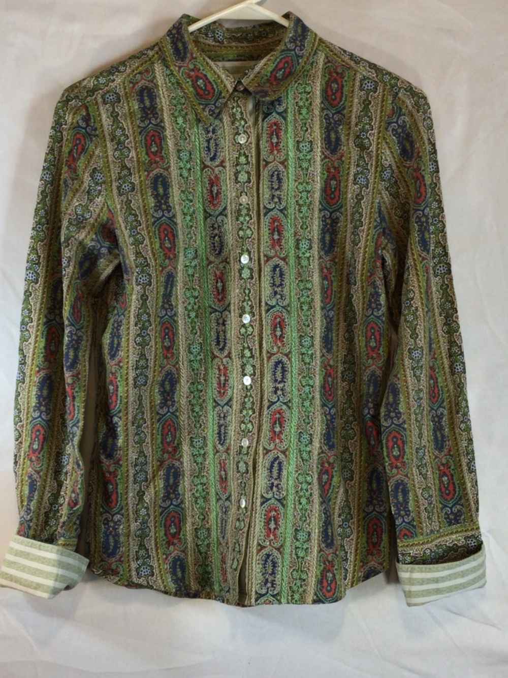 Robert Graham Women Paisley Button Up Shirt  Green Small Boho Tapestry Eclectic